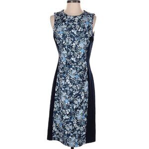 🎉J.McLaughlin Silk Floral Ruched Sheath Dress Navy Blue Size Small